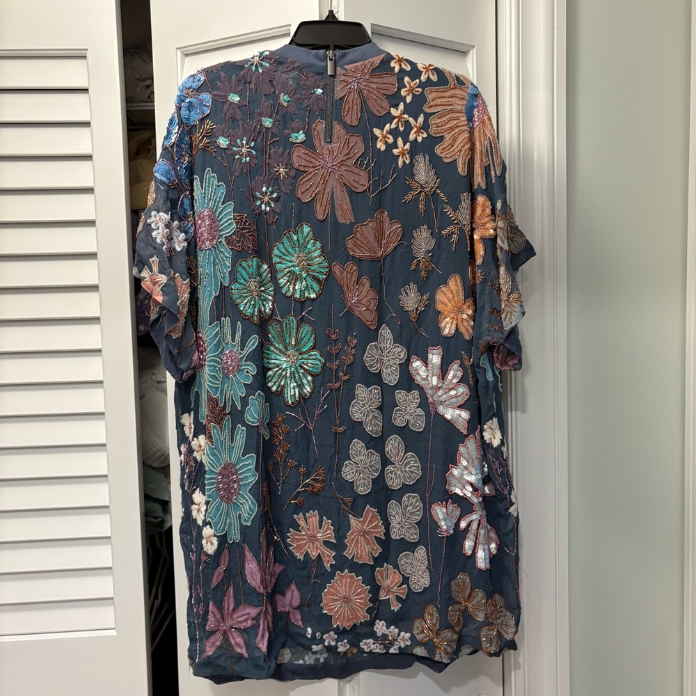 Free People Jewel Mini Dress Zenon Blue Combo Size Large Floral Beaded - Picture 5 of 13